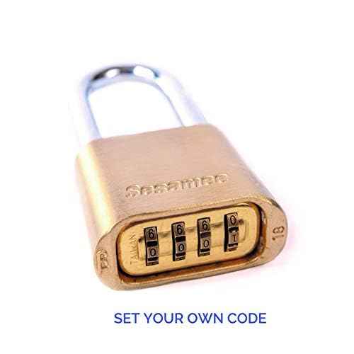 Sesamee K436 4 Dial Bottom Resettable Combination Brass Padlock with 1-Inch Hardened Steel Shackle and 10000 Potential Combinations
