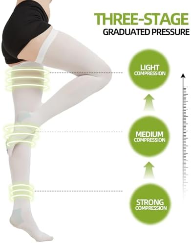 2 Pairs Thigh High Anti Embolism Compression Stockings for Women & Men, 15-20mmHg TED Hose Socks, X-Large