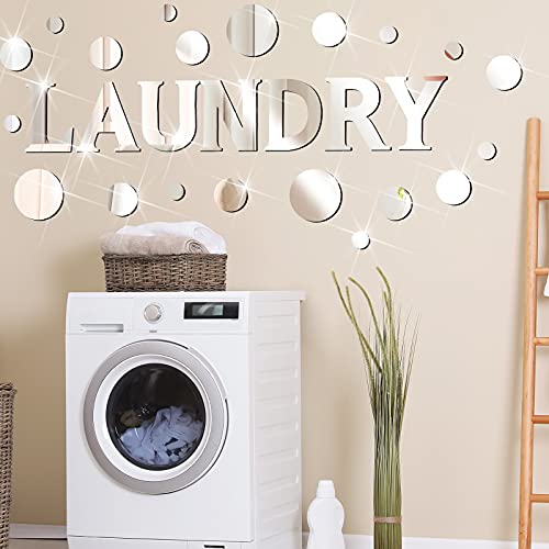 Zonon Laundry Room Mirror Decal Silver 3D Acrylic Mirror Wall Stickers DIY Wall Sticker for Bathroom Home Decorations Supplies(Silver)