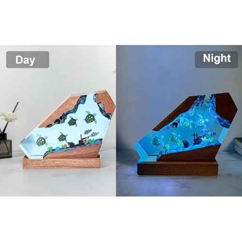 Sea Turtle Ocean Resin Lamp - Handmade Resin Night Light with USB Port, Variable Lights, Sea Turtle Gifts for Women and Men, Ocean Enthusiast Collectibles, Unique Birthday Gifts for Him & Her (6"x4")