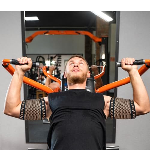 Bicep Compression Sleeve 1 Pair,Copper Upper Arm Compression Sleeve,Bicep Tendonitis Brace Triceps Brace for Pain Relief,Arm Support fit for Men Women (GOLD, Medium)