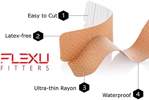 FlexU Kinesiology Tape - 60 2" x 10" Pre-Cut Strips for Lower Back, Knees, & Shoulders; Pain Relief & Support for Muscles & Joints, Shoulders, Knees & Back, Rheumatism, Gout, Osteoporosis (Beige)