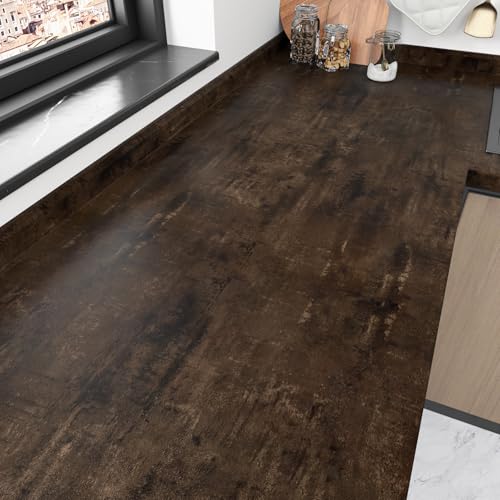Wallercity Faux Brown Wood Grain Contact Paper Thickened Concrete Wallpaper Peel and Stick Removable Dark Wood Contact Paper Industrial Brown Wallpaper for Countertops Bathroom Kitchen 15.8''x78.7''