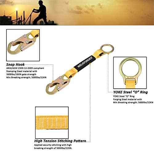 [2-PACK] 18-Inch D-Ring Extender Fall Protection with Snap Hook Connector and "O" Ring ANSI Compliant