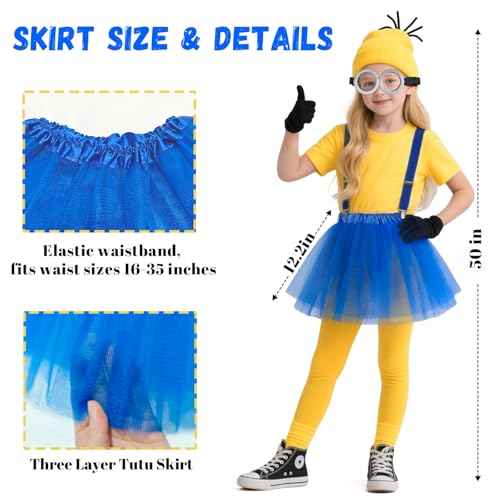 5Pcs Halloween Costumes for Girls Kids Yellow Beanie Tutu Goggles Gloves Suspenders - Cosplay Party Dress Up Set