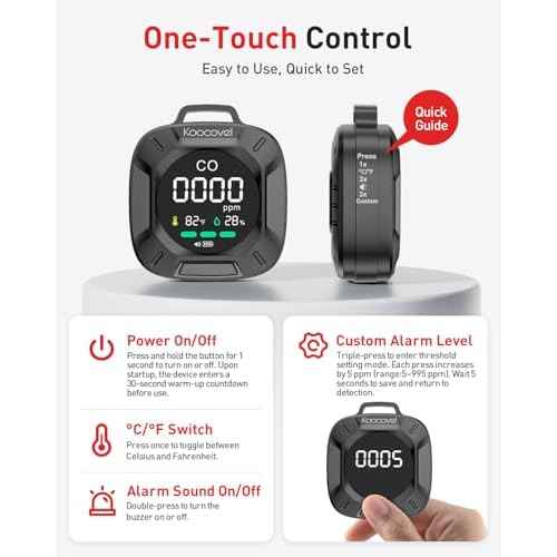 Portable Carbon Monoxide Detector Travel, Rechargeable 3-in-1 CO, Temperature & Humidity Meter, Custom Alarm Thresholds, 240h Standby, for Hotel Room, Camping, Outdoor Black