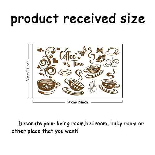 SUPERDANT Brown Coffee Time Wall Stickers Coffee Cup Beans Wall Decor Stickers with Butterflies for Cafe Bar Restaurant Kitchen Decor Wallpaper Sticker Vinyl Transfer Decals 19x11in