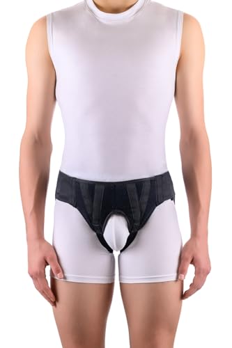 Double Inguinal Hernia Groin Belt with Compression Pads Black (M 32-36)