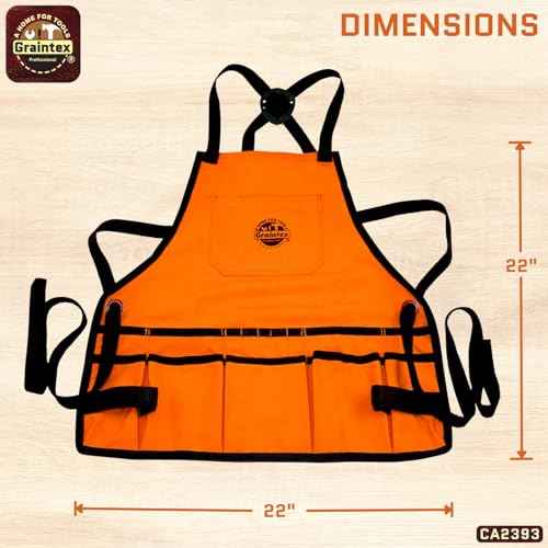 Graintex CA2393 :: Bib Apron 16 Pocket Orange Color Rip-stop Canvas, One Size Fits All
