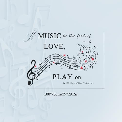 Music Quote Wall Decal,If Music Be The Food of Love Wall Sticker,Shakespeare Quote with Musical Notes for Home,Studio or Classroom