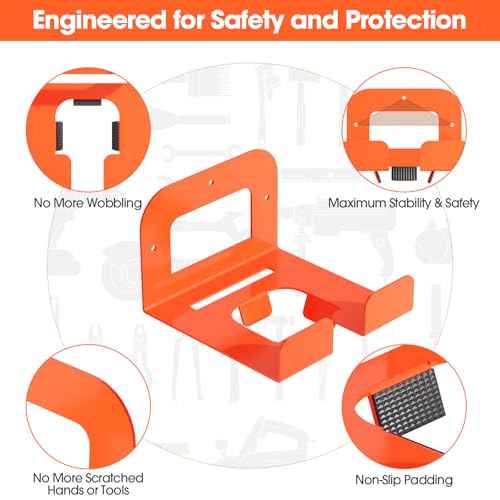 Weedeater Rack, Garage Organization Wall Hangers, Garden Tool Organizer Metal Trimmer Rack, Heavy Duty Hooks for Grass Trimmer, Hedge Trimmer, Garage Tools Storage, Orange 2-Pack