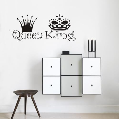 BooDecal 22 inches x 10 inches Queen King Black Lettering Art Front Male and Female Crowns Vinyl Wall Decals Removable Wall Decors Home Art Wall Stickers for Bedroom