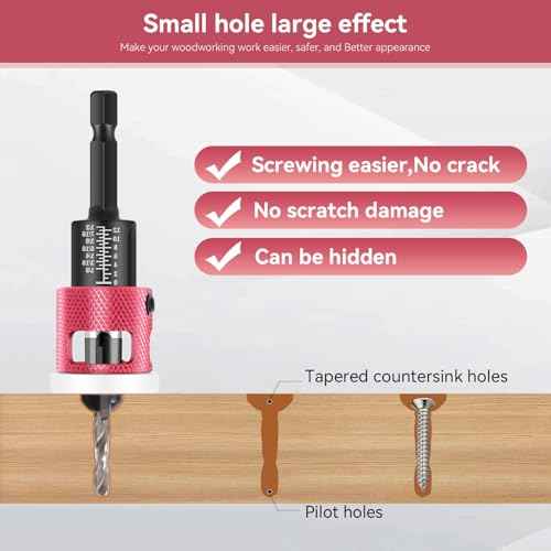 Countersink Drill Bit Set - 5 Pcs Countersink Drill Bit with Low Friction Depth Stop, HSS M2 Tapered Bits, Carbide Drill Bits 1/4¡± Hex Shank for Woodworking Tools