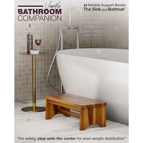 Extra Wide 26in Wooden Step Stool, Heavy Duty One Step Stool for Adults and Seniors, Holds Up to 550 lbs, Reinforced Cross Bar, Non-Skid Surface, Multipurpose Use for Kitchen, Bathroom, Bedroom