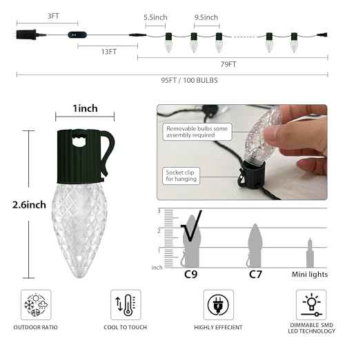 100LED 79 FT Smart C9 Christmas String Lights App Control 105 Modes Plug in Fairy Twinkle String Lights Schedule Function Waterproof Extendable for Indoor Outdoor Wedding Party Christmas Decorations