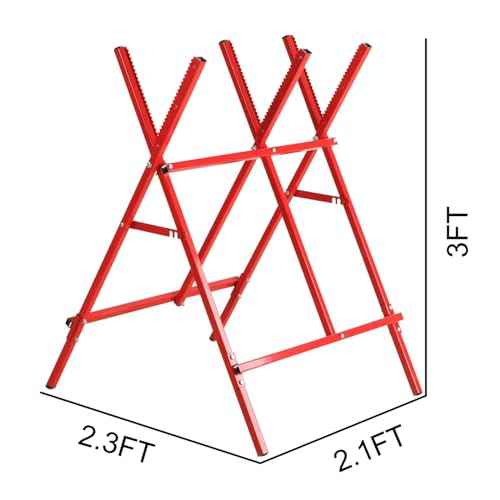 Log saw horse adjustable & folding sawhourse, heavy duty log holder for cutting wood, lightweight and portable steel saw stand easy handle