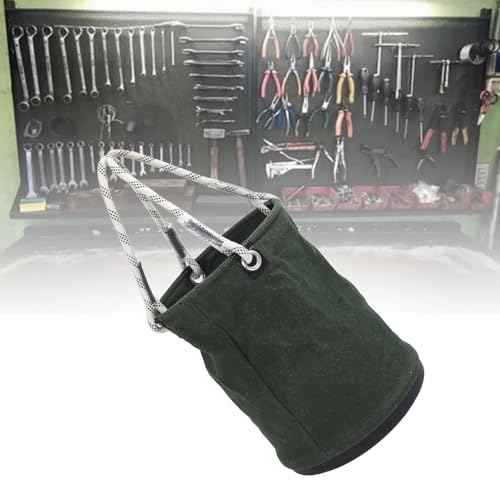 Canvas Bucket, 40x30cm 30KG Load Bearing Canvas Tool Organizer Plastic Bottom Work Bucket Tool Bag Nails Bolts Tool Organizer for Maintenance Work(green)