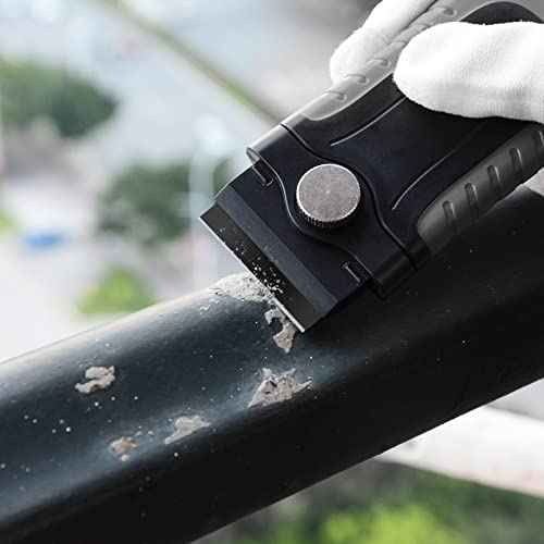 Gomake Locking Razor Blade Scraper with Safety Cap, Glass Cooktop Scraper with 10PCS Black Carbon Steel Blades for Glass Clean, Paint and Old Label,Decal Sticker Remover, Stove Top Scraper Tool