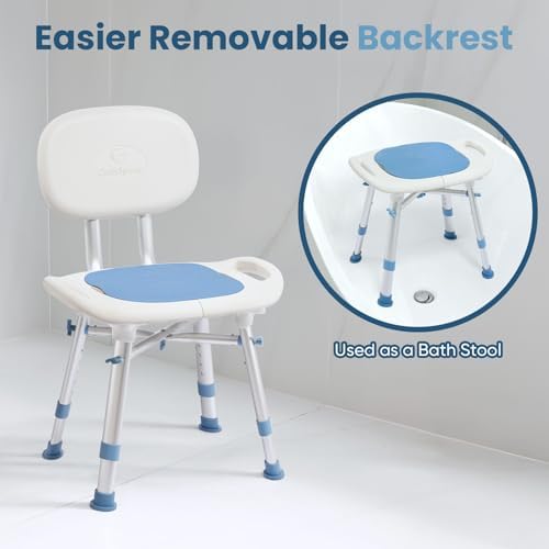 OasisSpace Shower Chair with Removable Back,Upgrade 60% Enlarged Seat Design Shower Stool,Heavy Duty Shower Seat for Inside tub 500lbs(Blue)
