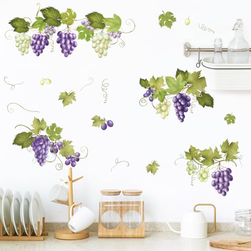 Supzone Green Vine Leaves Wall Decals, Summer Grape Vine Branches Wall Stickers, Peel and Stick Vinyl Wall Art Decor for Living Room Bedroom Furniture Cabinet Decor