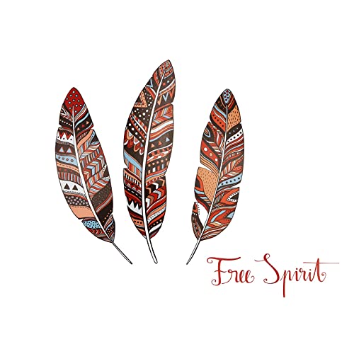 Maydahui Native American Indian Feather Wall Sticker (20.6x20.6 Inch) Full Spirit Quotes Nordic Style Feather Wall Decals for Car Laptop Wall Home Decor