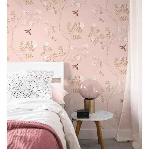 Hopepak Pink Peel and Stick Wallpaper Floral Contact Paper Self Adhesive Removable Wall Paper for Bedroom Bathroom Nursery Decor 15.3''x78.7''