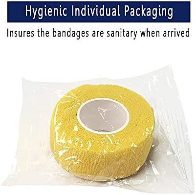 [12 Pack-1" x5Yards] MINGYUE Self Adhesive Bandage Wrap,Athletic Tape,Sports Tape,Wrist and Ankle Wrap Tape,Cohesive Bandage for Vet Tape(Yello)
