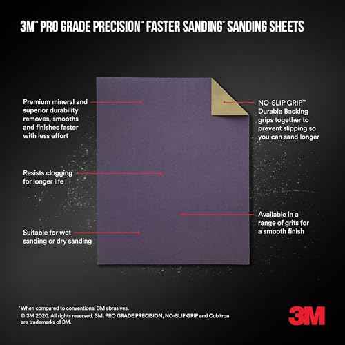 3M Pro Grade Precision Sanding Sheets with No-Slip Grip, 3-2/3 x 9 in, Assorted Grits, 6-Pack (SHTRASST-PGP6T)