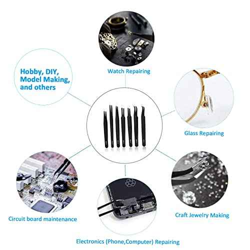 YHYZ 7pcs Precision Tweezers Set, Premium Anti-Static Stainless Steel ESD Tweezers Set Kit for Electronics, Sodlering£¬Jewelry, Craft, Laboratory Work, DIY(7PCS, Version)