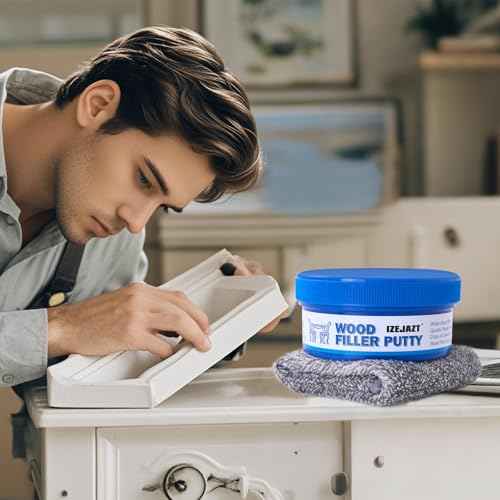White Wood Filler Putty, Sandable, Paintable, Quick Repair for Holes, Cracks, Chips in Wooden Furniture & Floors (10.6 Ounce)