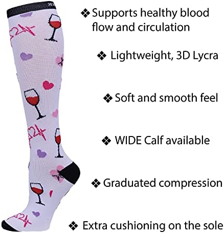 Cherokee Women's 10-15mmHg Compression Socks – Fun Print Knee Highs with Light Support, Soft Feel - PRINTSUPPORT