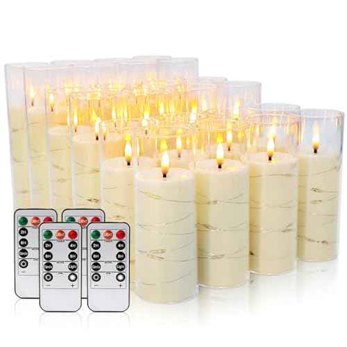 24-Piece Ivory Flameless LED Candles with Flicker Effect, Remote & Timer. Embedded Starry Lights, Battery-Powered. Safe, Elegant for Cozy Romantic Home Decor.