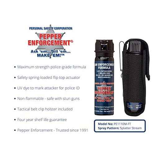 4 oz. Splatter Stream Pepper Spray for Self Defense - Maximum Police Strength 10% OC Formula, Emergency Personal Protection, Flip Top Safety for Quick and Accurate Aim