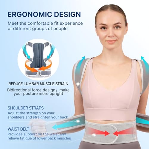 Adjustable Posture Corrector & Back Brace for Women and Men – Full Back and Shoulder Support with Breathable Mesh – Spine Alignment & Neck Pain Relief – Invisible Under Clothes (Black, Medium)
