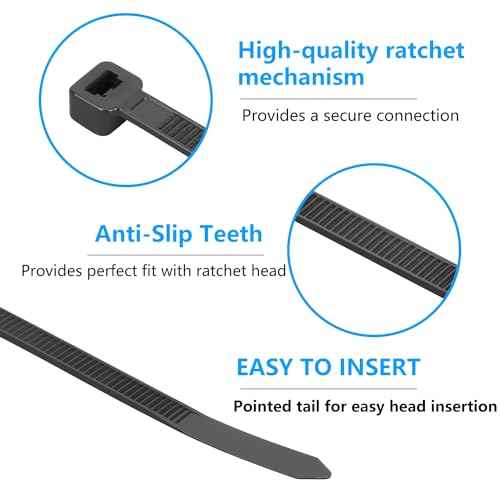 Eletoo18 Inch Black Zip Ties Heavy Duty 1000 Pack, 75LBS Tensile Strength, Self-Locking Heavy Duty UV Resistant Cable Ties for Indoor and Outdoor Use