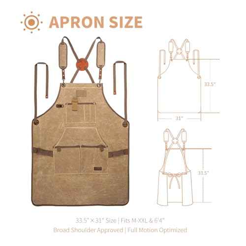 Professional Heavy-Duty Woodworking Apron for Men, Durable Carpenter Tool Apron with Pockets, Adjustable Long Ties, Reinforced Hardware, Lifetime Gift for Woodworkers