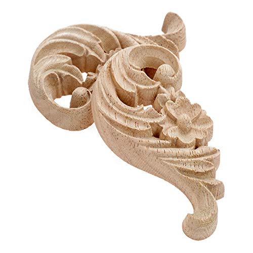 MUXSAM 1-Pair Rose Carved Wood Appliques Onlay, 8.5x5x1cm/3.35x1.97x0.39inch, Door Decorative Excellent Funiture Decal Sticker for Cabinet Drawer Window Dresser