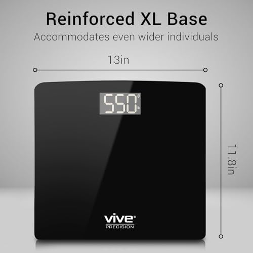 Vive Smart Body Weight Scale (500lbs Capacity) - Heavy Duty Bariatric Digital Scale for BMI - Plus Size, Large Display - Bathroom Device for Health Extra Wide Base & Smartphone Connectivity