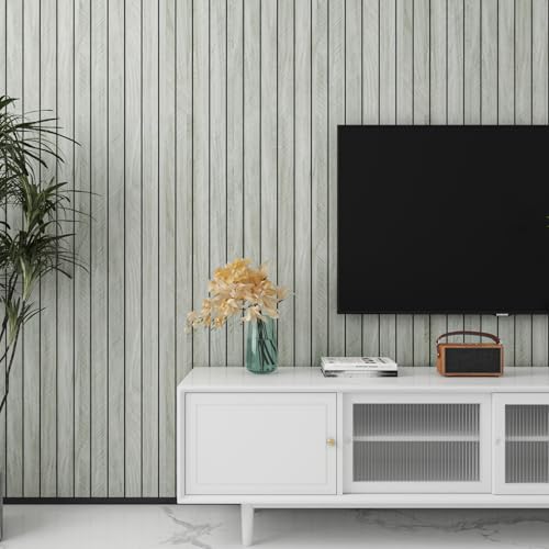 LaCheery Herringbone Wood Slat Wall Panels for Bedroom Walls Peel and Stick Fluted Wooden Wall Panels Grey Wood Slat Panel Roll Waterproof Bathroom Interior Decor 3D Self Adhesive Foam PVC 11.8"x79"