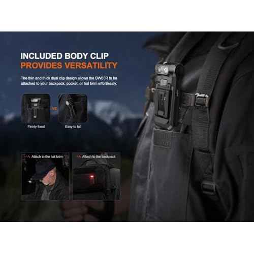 Fenix SW05R-RED Clip On Flat Body swival Flashlight with Red Light with EdisonBright Accessory case Bundle (Black)
