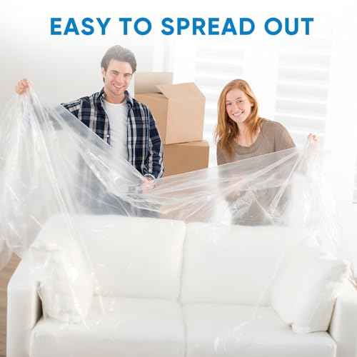 TICONN 12 x 9 Ft Plastic Drop Cloth for Painting, Waterproof Painters Plastic Sheeting, Painting Tarp for Furniture Cover, Floor Protection (6PK, 0.5Mil)