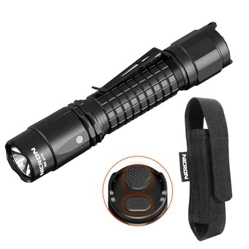 NICRON N8pro Tactical Flashlight, 1700 High Lumens Super Bright Rechargeable Flashlights with 6 Modes Double Switch, 1496ft Long Distance Powerful Flash Light, IP68 Waterproof for Patrol Duty