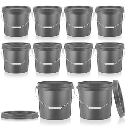 Tioncy 10 Pcs 2 Gallon Plastic Bucket with Lid Heavy Duty 2 Gallon Bucket Pail with Lid Handle for Storage Container Home Household Cleaning (Grey)