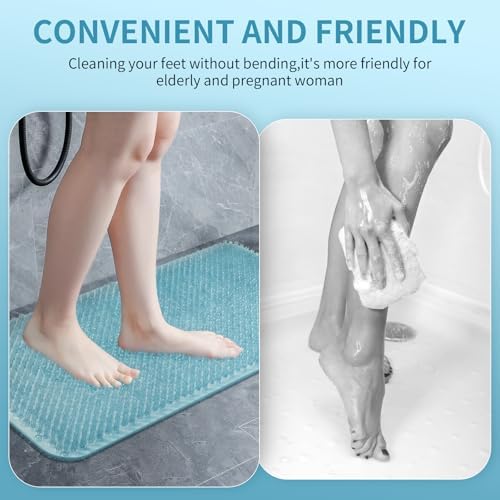 Yolife Shower Foot Scrubber Mat, Anti-Slip Bath Mat with Scrub Bristles, Soft Shower Foot Massager with Strong Suction Cups for Soothe Achy Feet, 25.6" x 13.4"