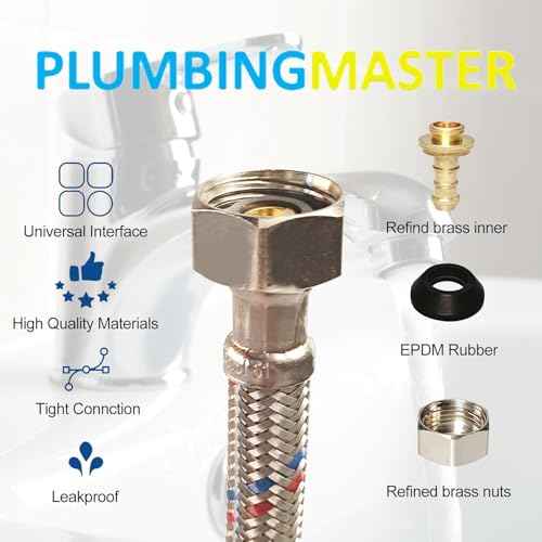 [10-Pack] PLUMBINGMASTER Faucet Hose,Faucet Supply Lines (3/8" Comp x 1/2" FIP), Certified Safe Supply Lines for Bathroom Faucet (24 inch)