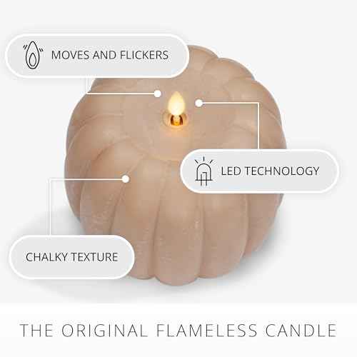 Luminara Tall Pumpkin Figural Flameless Flickering Moving Flame LED Candle (5.7" x 5.5"), Chalky Finish Real Unscented Wax, Time Function (Irish Cream)