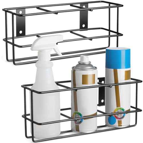 Hicarer 2 Pcs 3 Holes Spray Bottle Storage Rack Holder Wall Mount Organizer Steel Bracket Storage for Garage Home Workspace