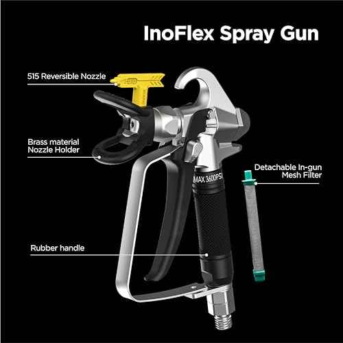 InoKraft Airless Paint Spray Gun High Pressure 3600 PSI with 515 Reversible Nozzle Tip for Exterior Paint/Primer, with Swivel Joint for Airless Paint Sprayers M1 & M3, Paint Sprayer Accessories