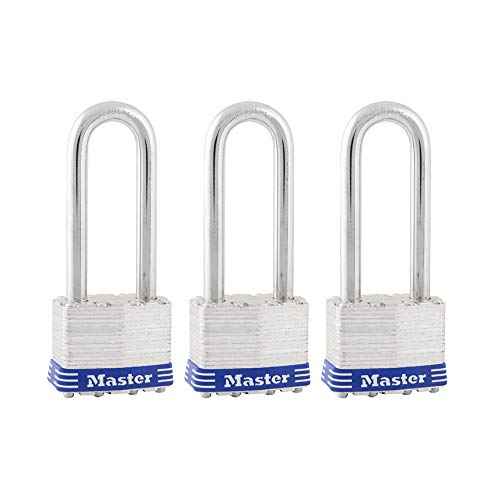 Master Lock Silver Outdoor Keyed-Alike Padlocks with Keys, Extra Long Shackle Lock for Gate, Fence, Shed, or Other Equipment, 3 Pack, 1TRILJ