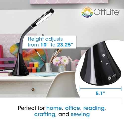 OttLite Swerve LED Desk Lamp with USB Charging, 3 Color Modes, Long-Lasting ClearSun LED, Flexible Neck, Touch Activated, Flexible Neck, Desk Light for Home Office, Reading